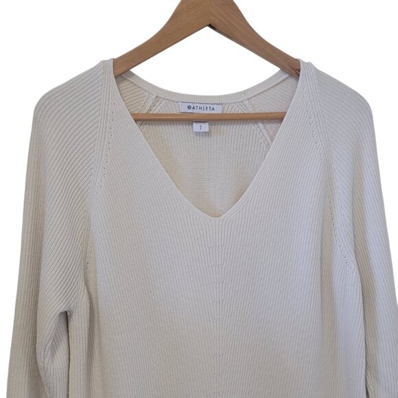 Athleta Sweater Hanover Refined V Neck Merino Wool Blend Small Bone Jumper SZ S - Picture 4 of 12